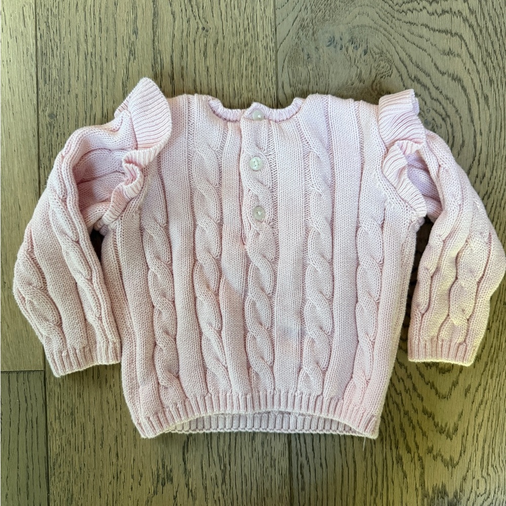 100% Cotton Pink Cable Knit Baby Sweater and Pants Set - Picture 2 of 3